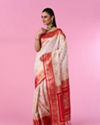 Mohey Women Elegant Cream Red Saree