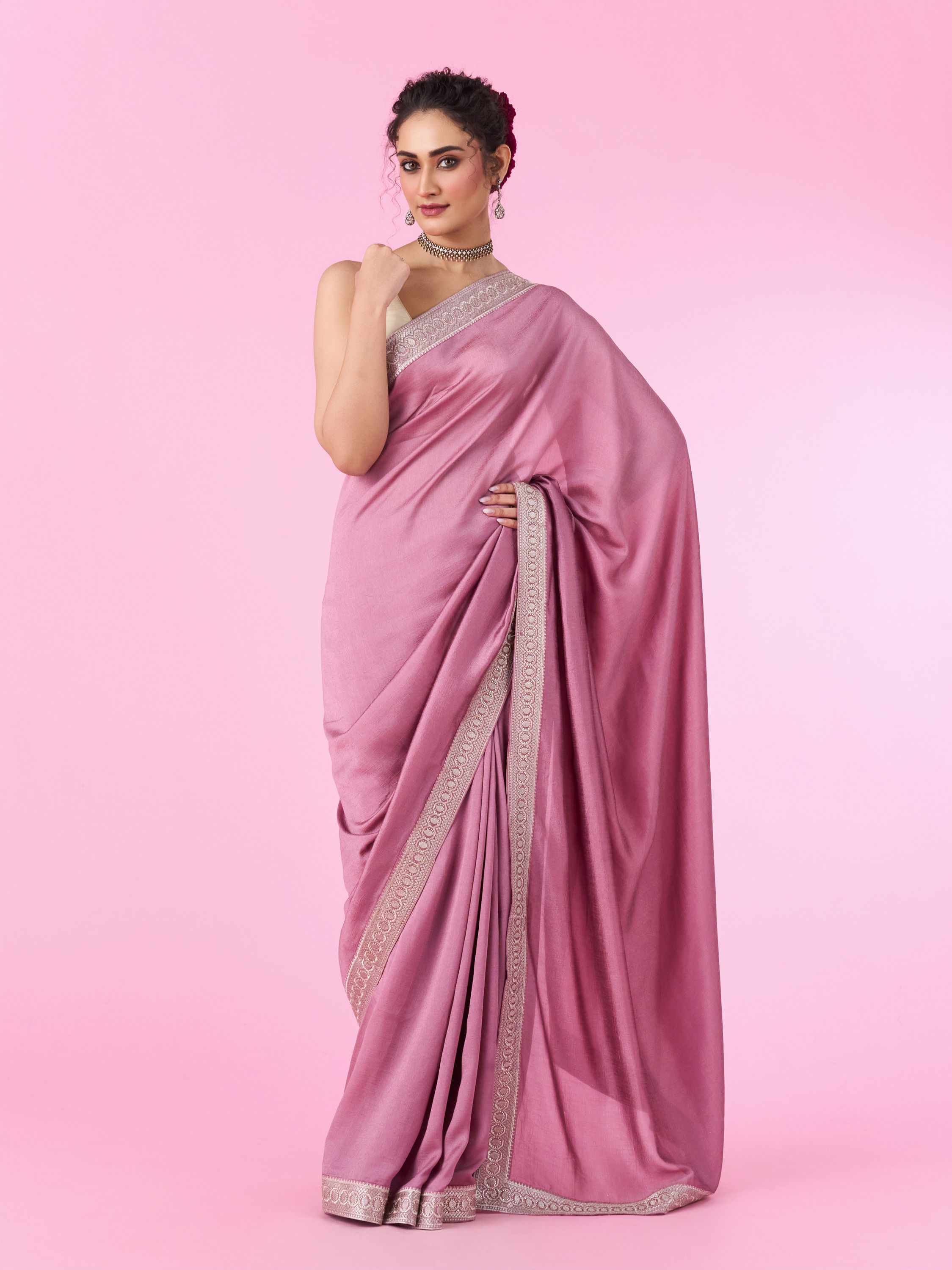 Mohey Women Dusty Pink Elegance Art Silk Saree