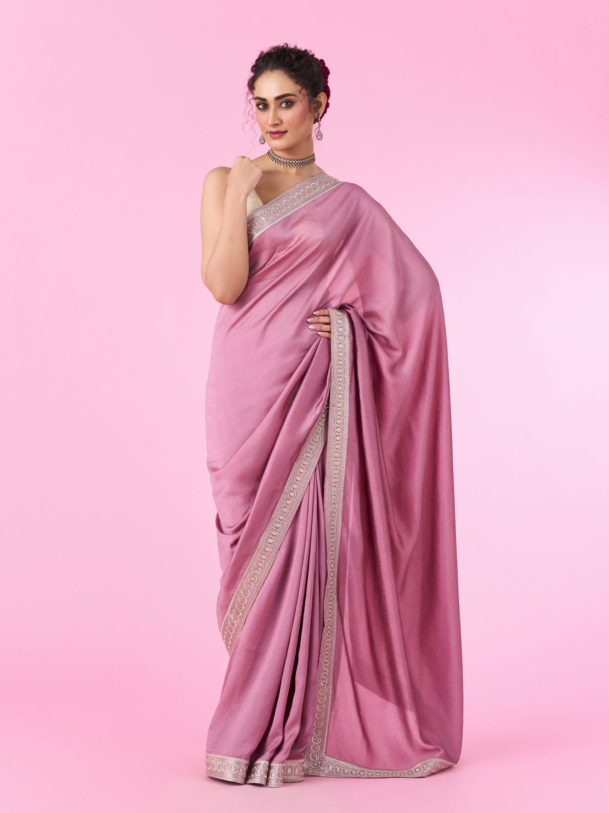 Mohey Women Dusty Pink Elegance Saree