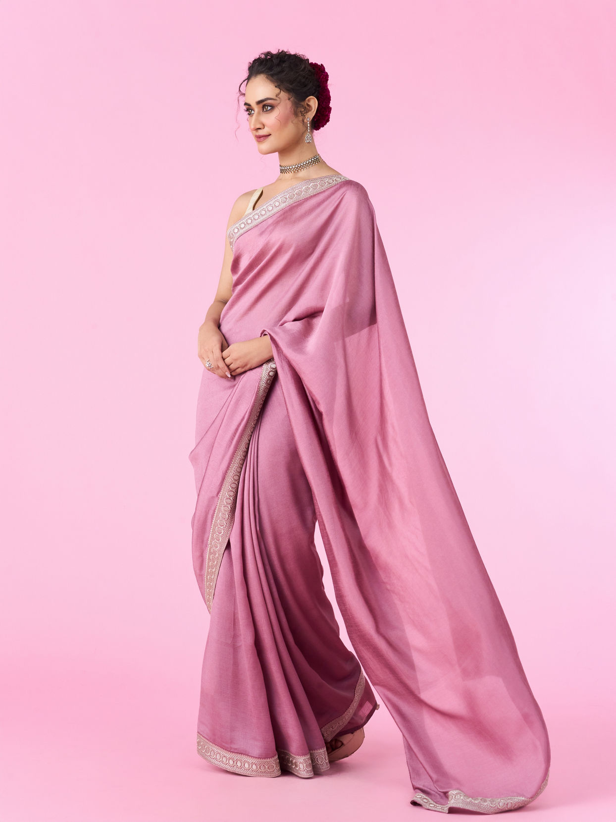 Mohey Women Dusty Pink Elegance Art Silk Saree