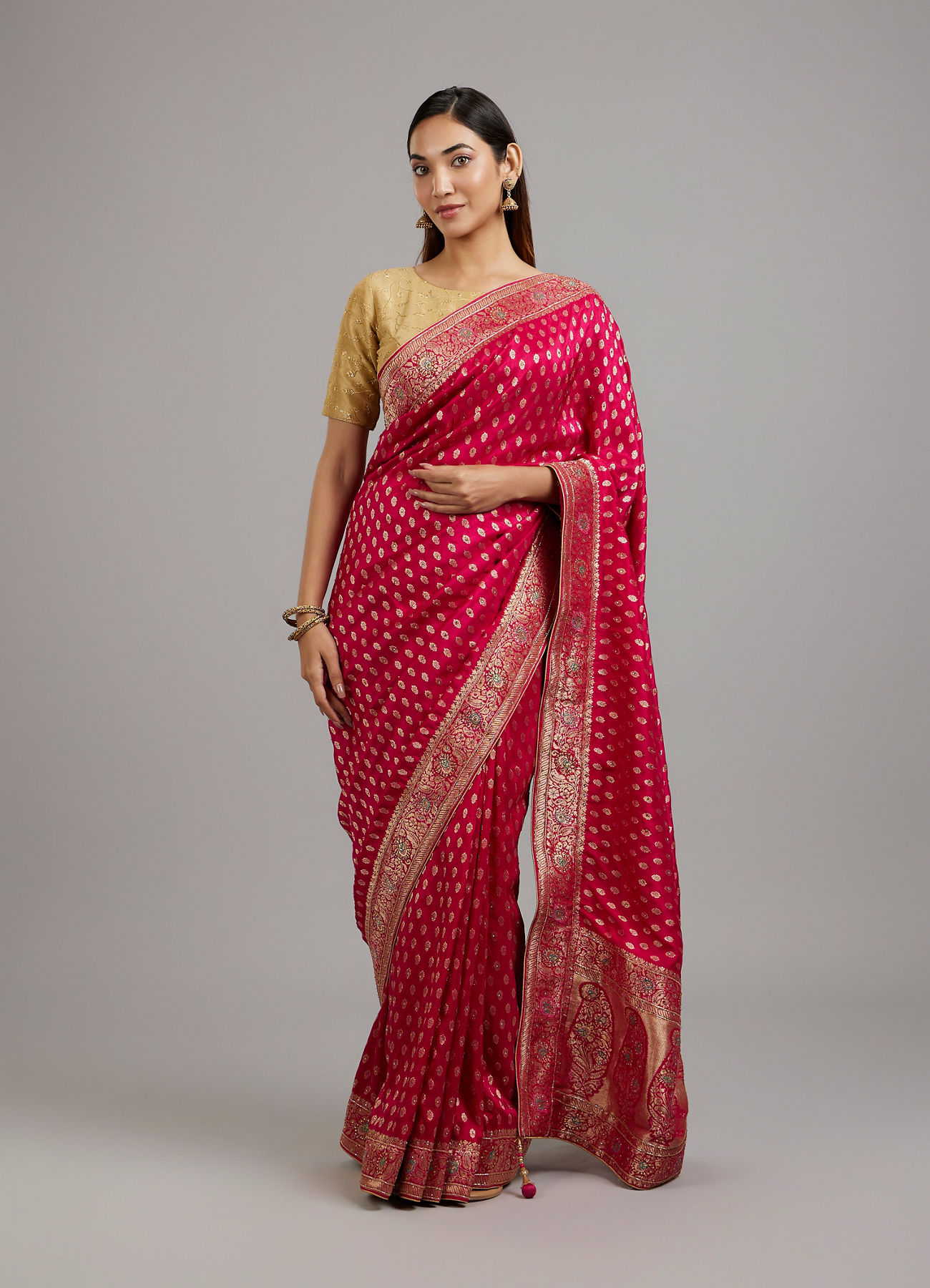 Mohey Women Radiant Rani Pink Saree