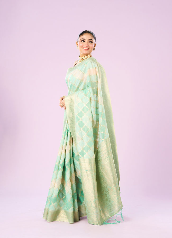 Mohey Women Sea Green Finery Saree