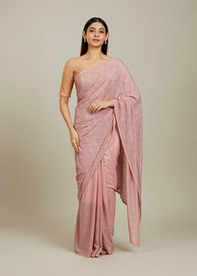 Mohey Women Elegant Peach Chinon Saree