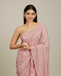 Mohey Women Elegant Peach Chinon Saree