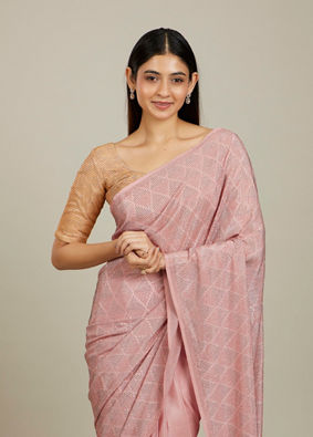 Mohey Women Elegant Peach Chinon Saree