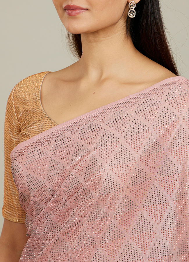 Mohey Women Elegant Peach Chinon Saree