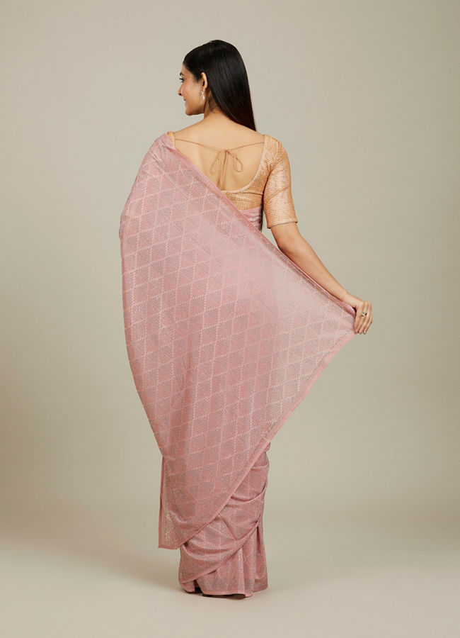 Mohey Women Elegant Peach Chinon Saree