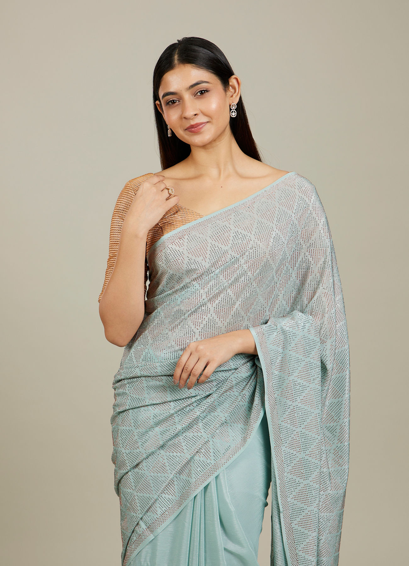 Mohey Women Blue Elegance Chinon Saree