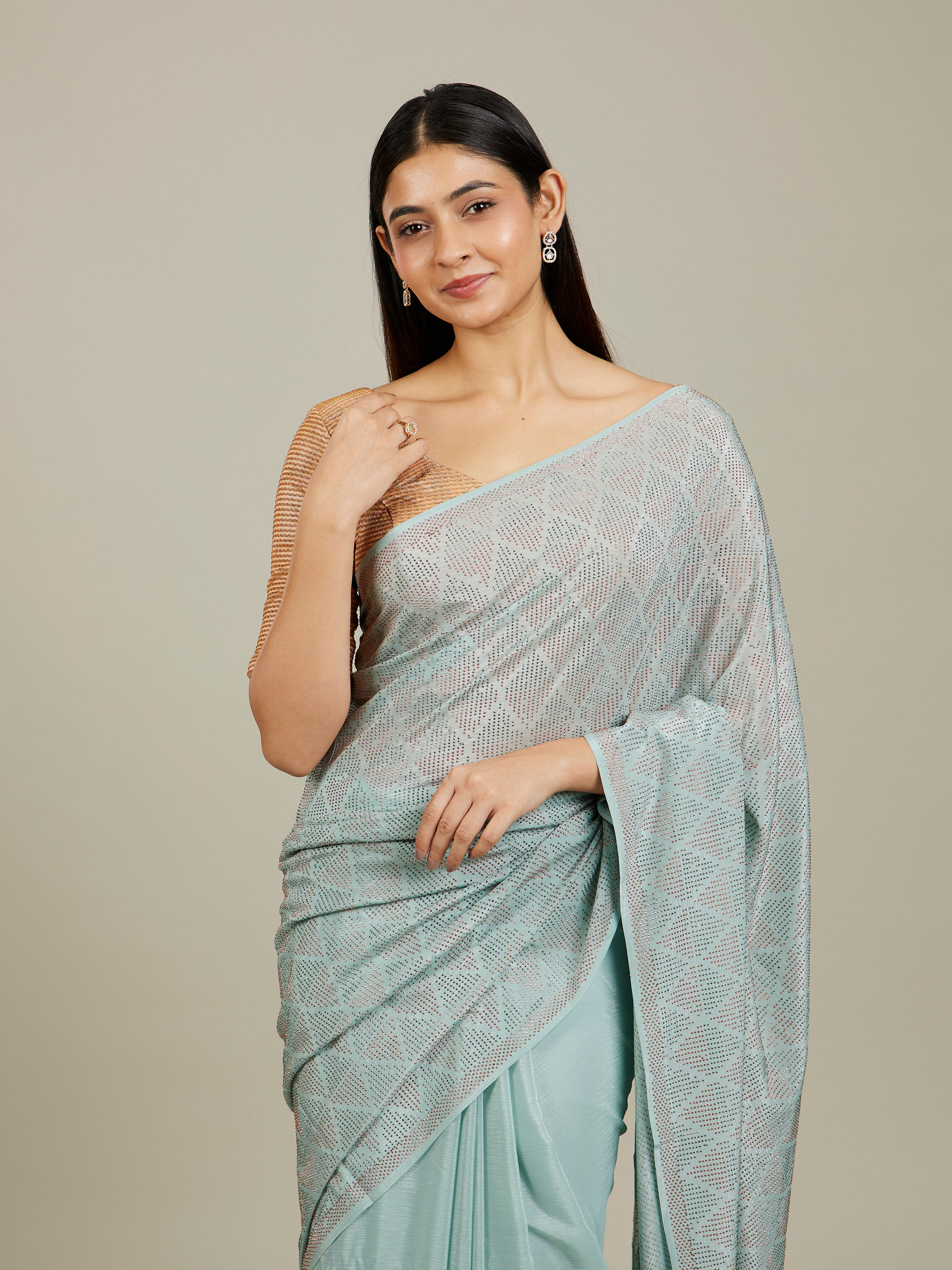 Mohey Women Blue Elegance Chinon Saree