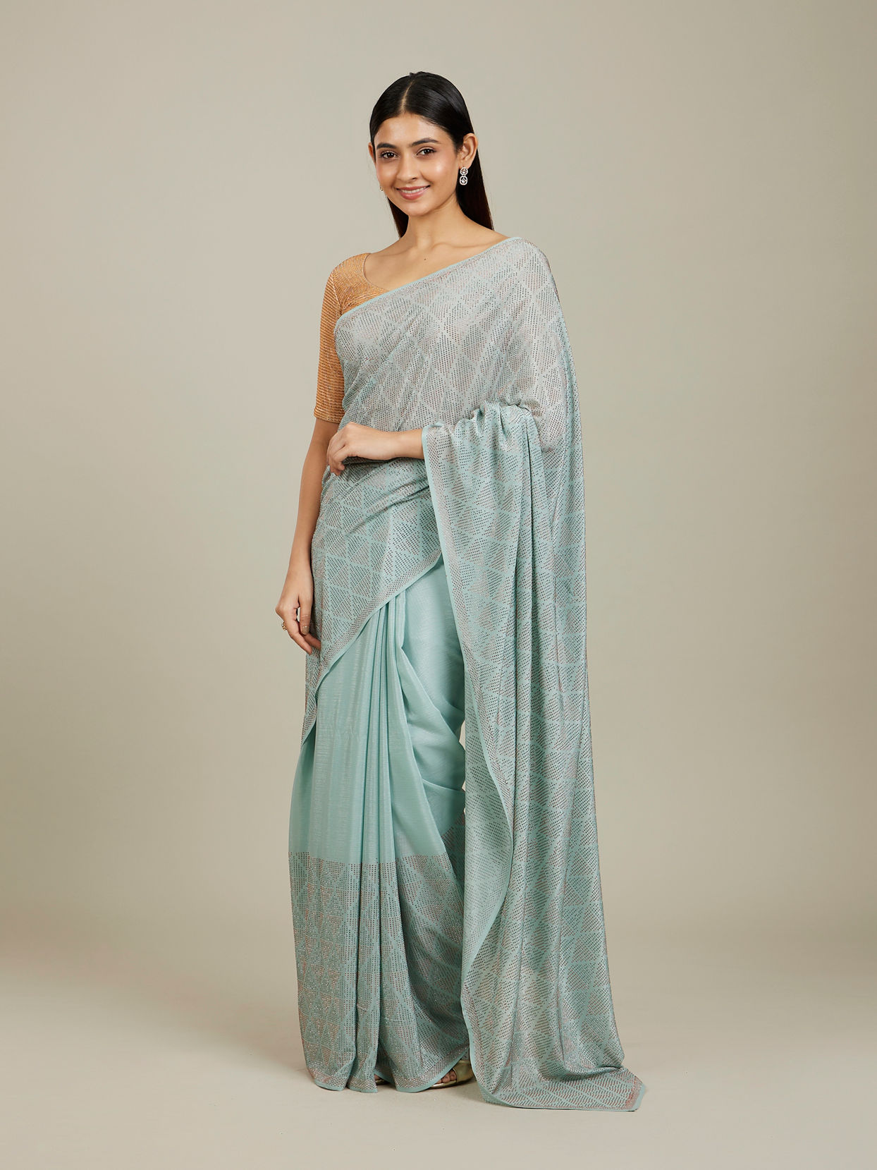 Mohey Women Blue Elegance Chinon Saree