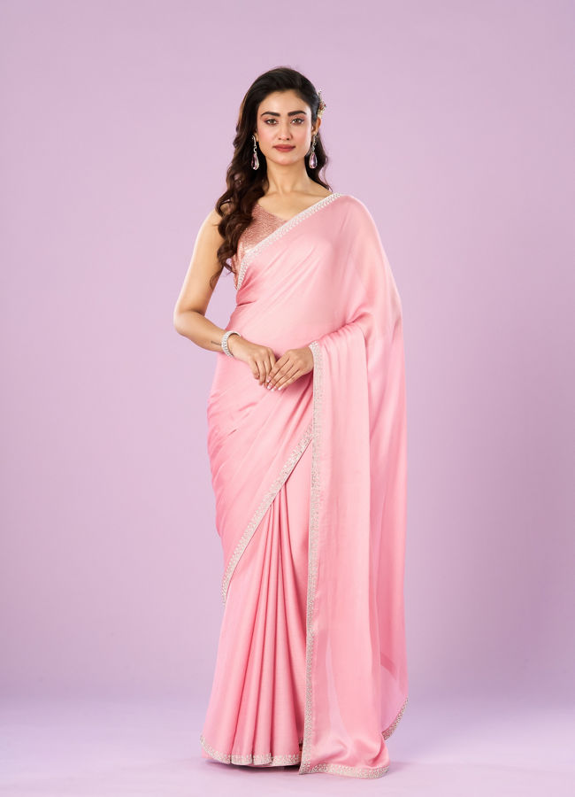 Mohey Women Pink Chinon Elegance Saree