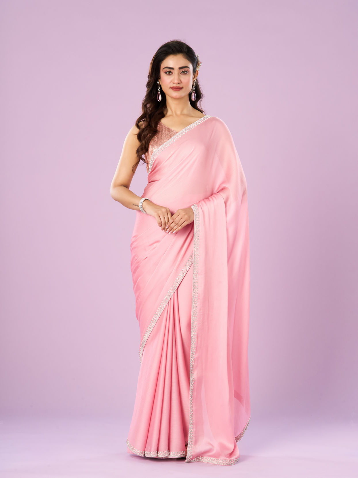 Mohey Women Pink Chinon Elegance Saree