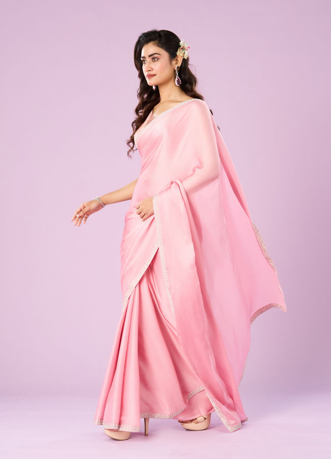 Mohey Women Pink Chinon Elegance Saree