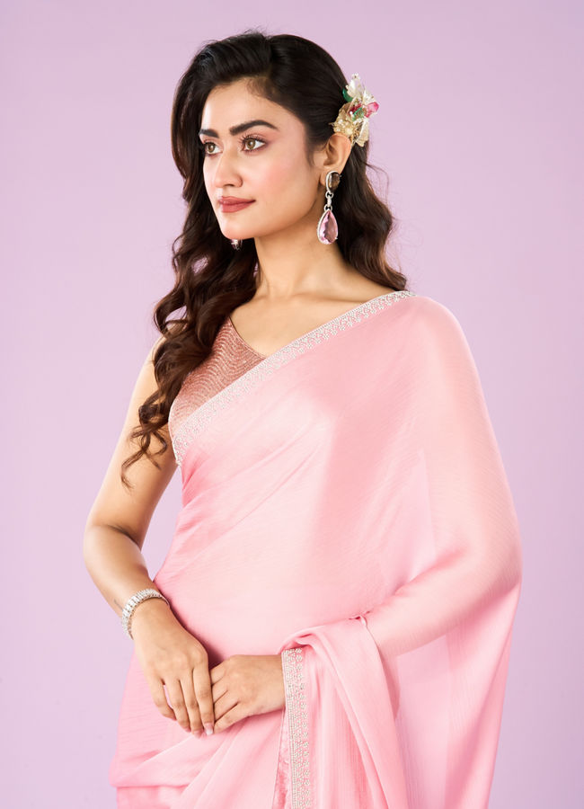 Mohey Women Pink Chinon Elegance Saree