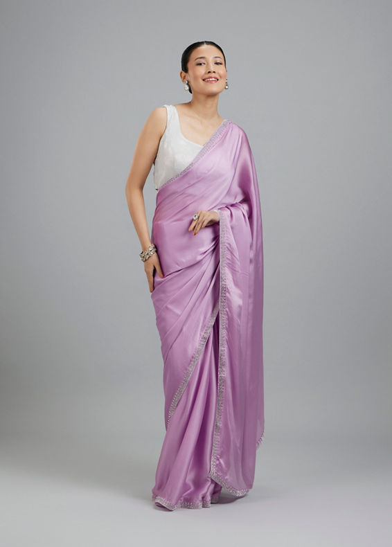 Mohey Women Chinon Purple Elegance Saree