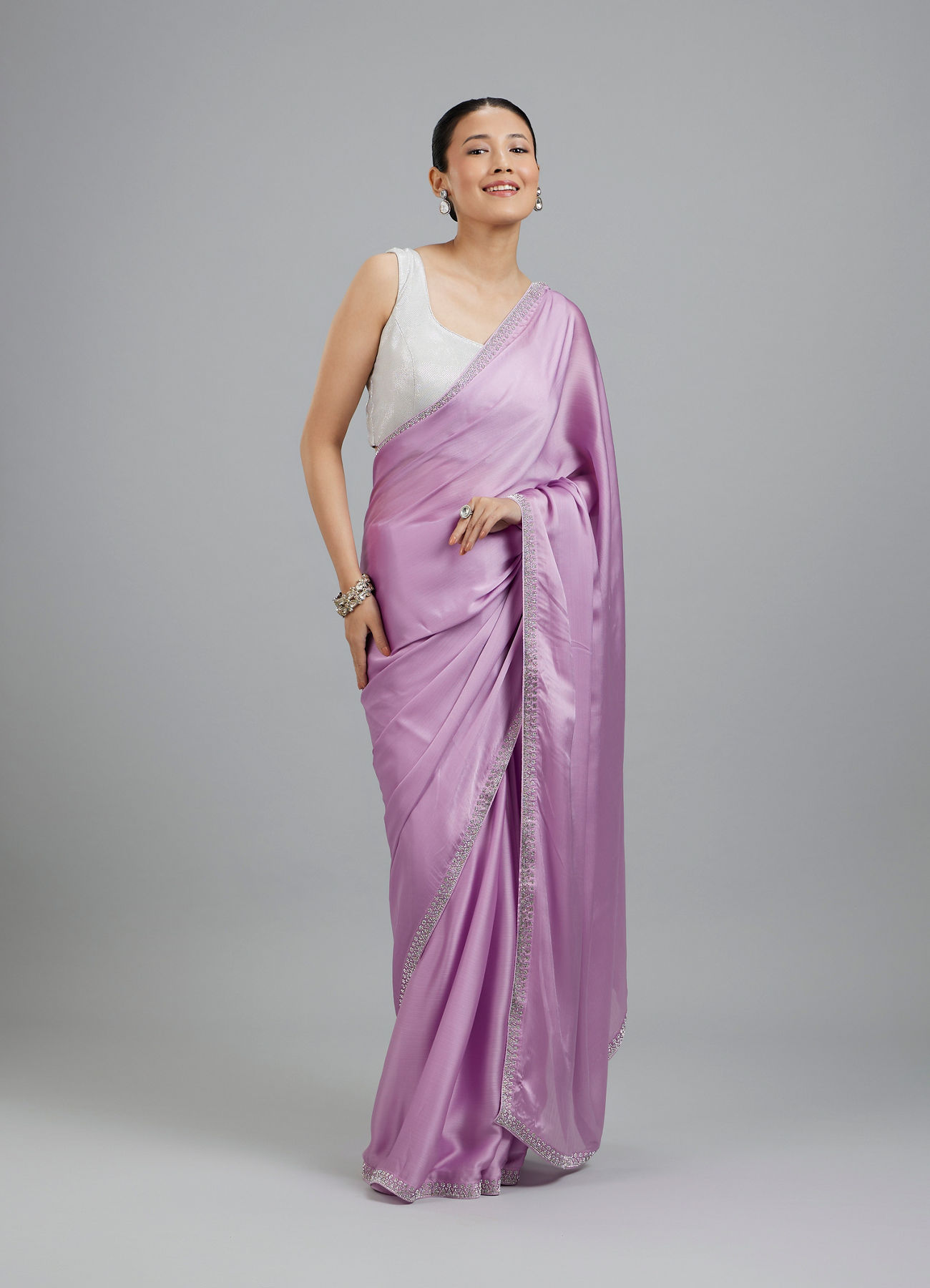 Mohey Women Chinon Purple Elegance Saree