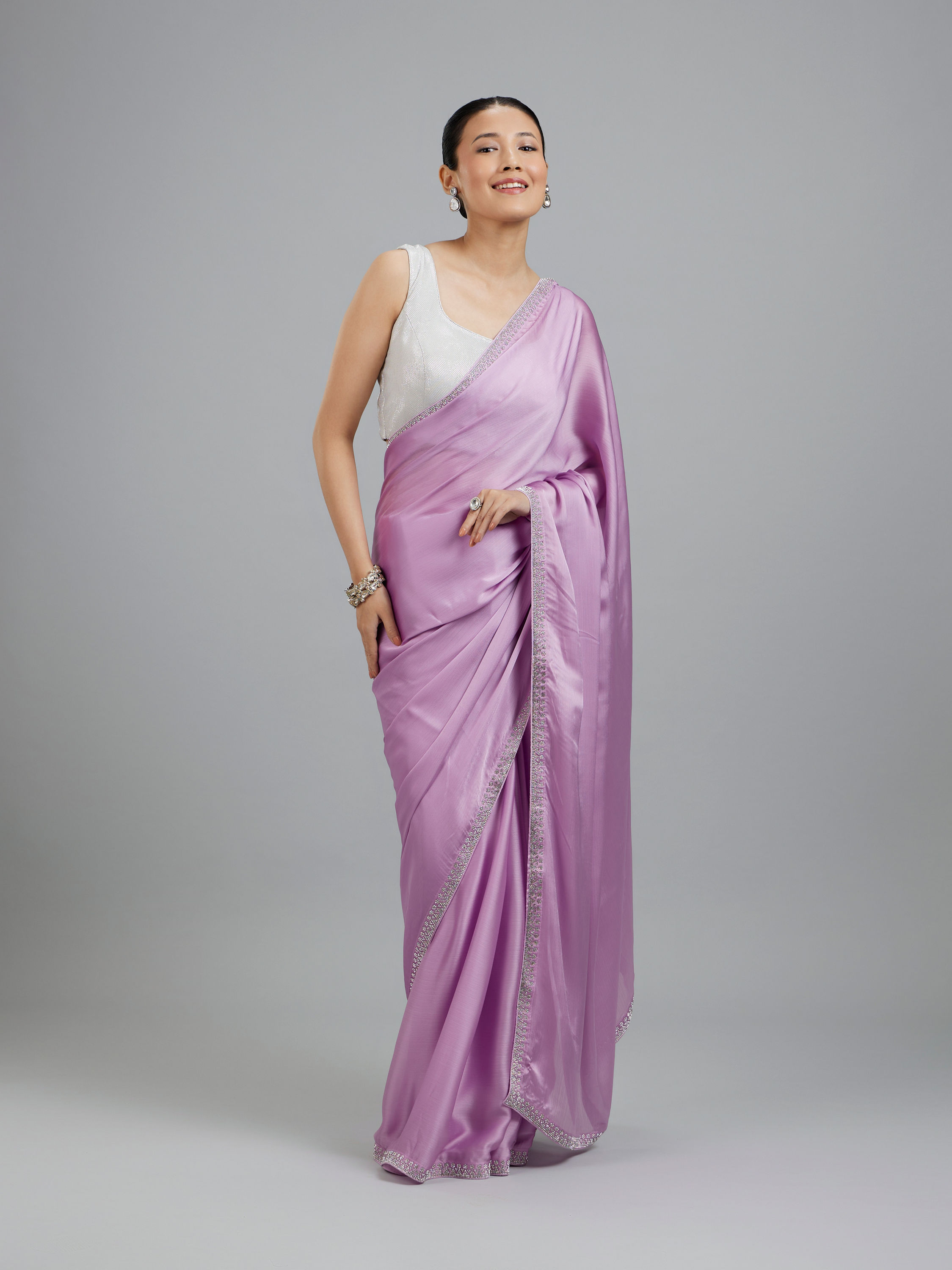 Mohey Women Chinon Purple Elegance Saree