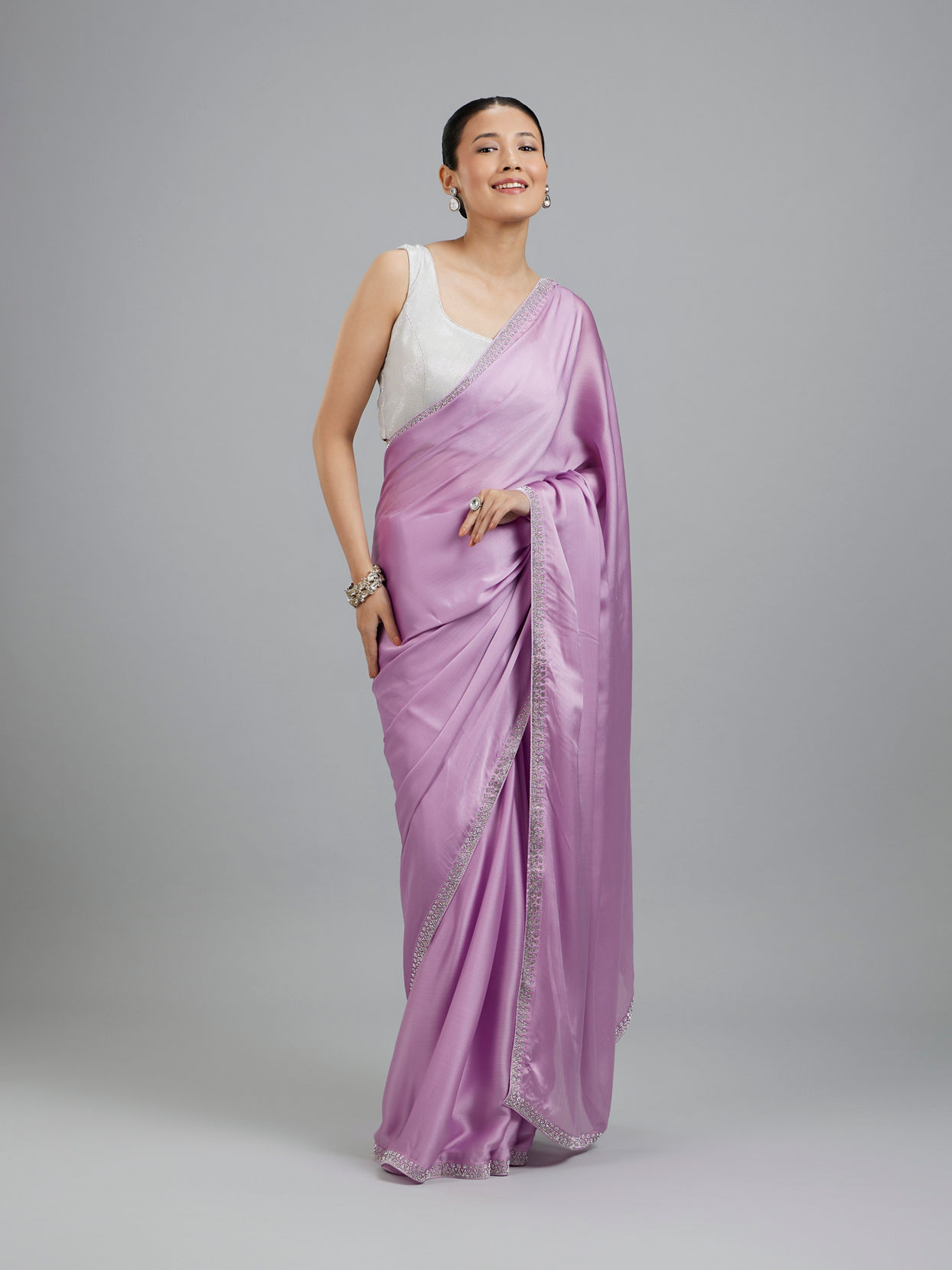 Mohey Women Chinon Purple Elegance Saree