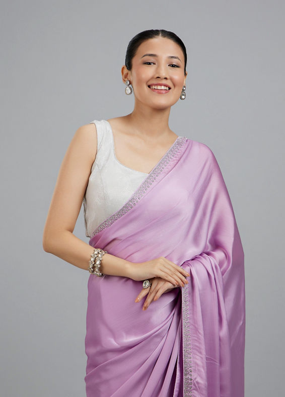 Mohey Women Chinon Purple Elegance Saree