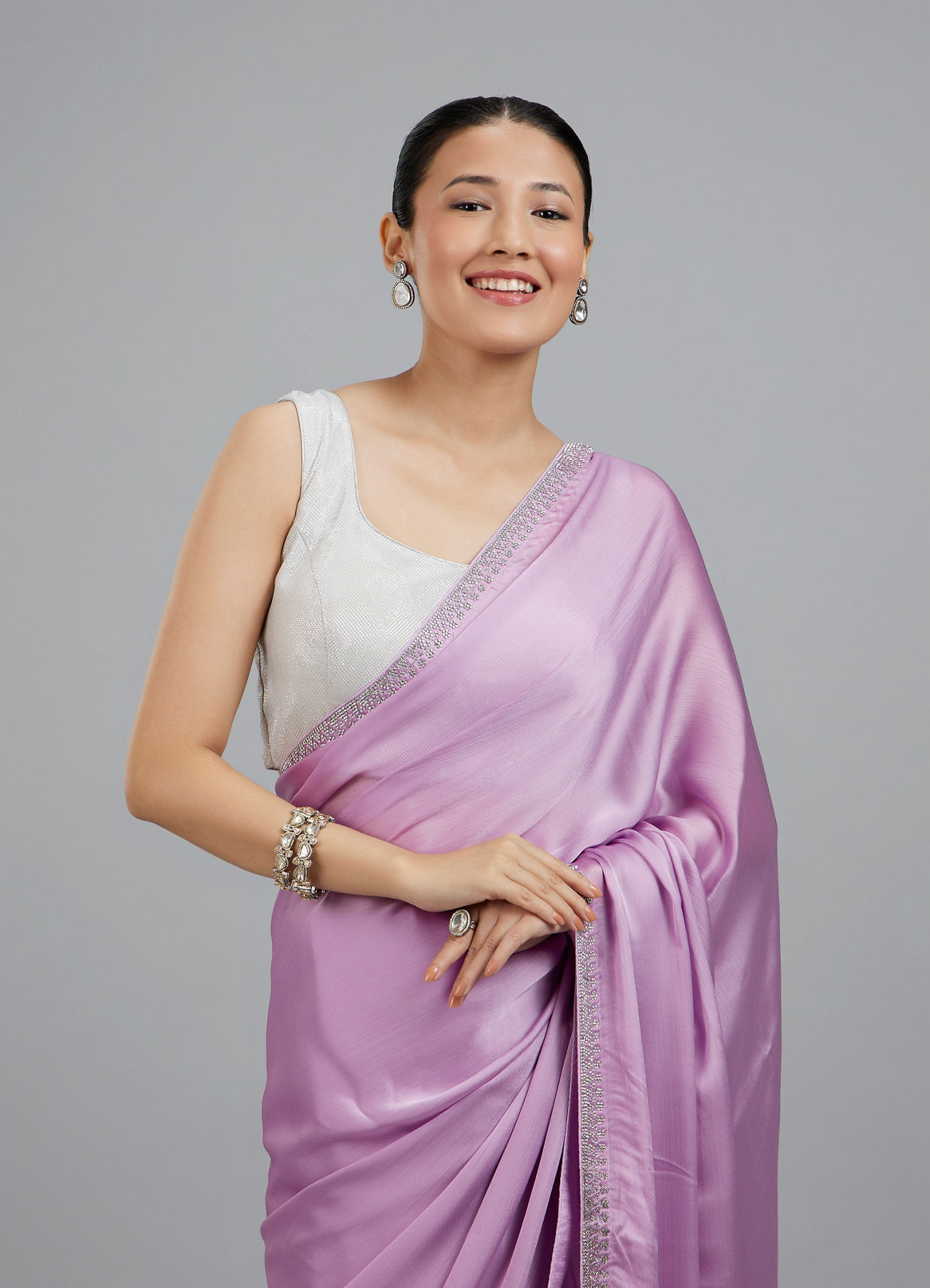 Mohey Women Chinon Purple Elegance Saree