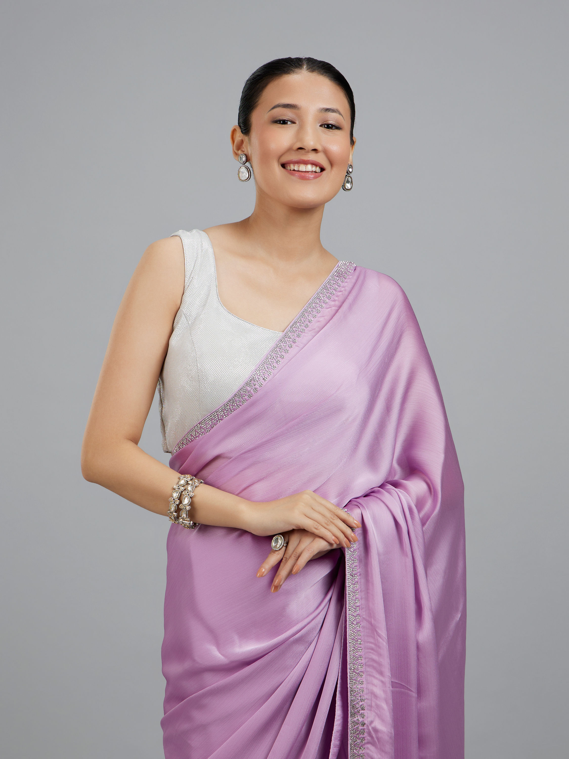 Mohey Women Chinon Purple Elegance Saree