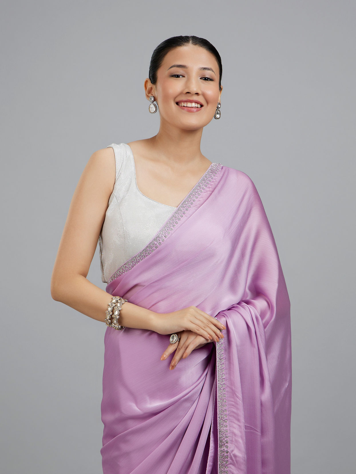 Mohey Women Chinon Purple Elegance Saree