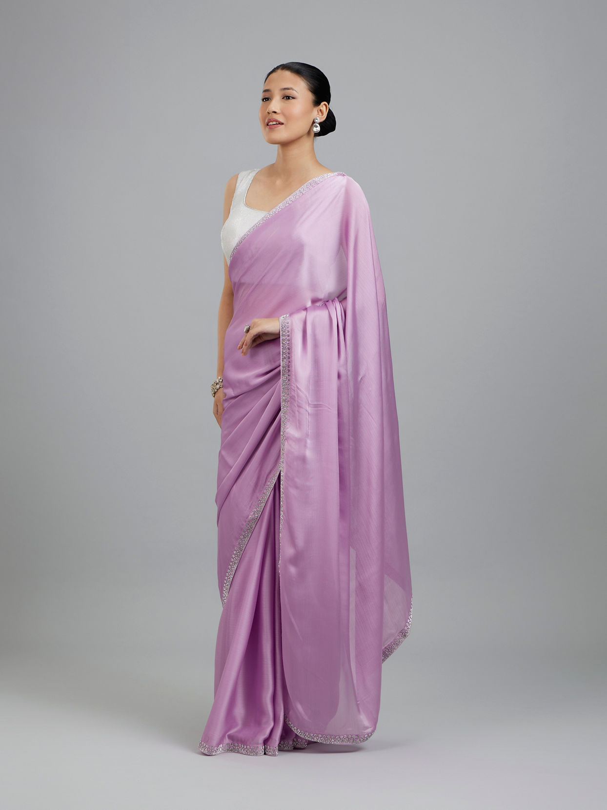 Mohey Women Chinon Purple Elegance Saree