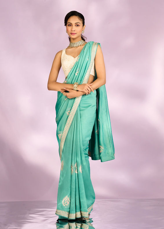 Mohey Women Enchanting Sea Green Saree
