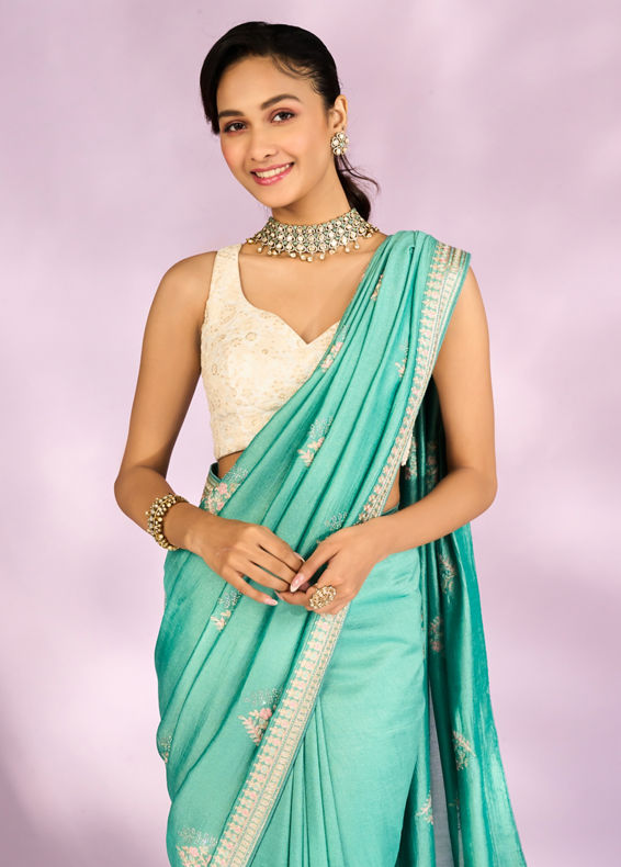 Mohey Women Enchanting Sea Green Saree