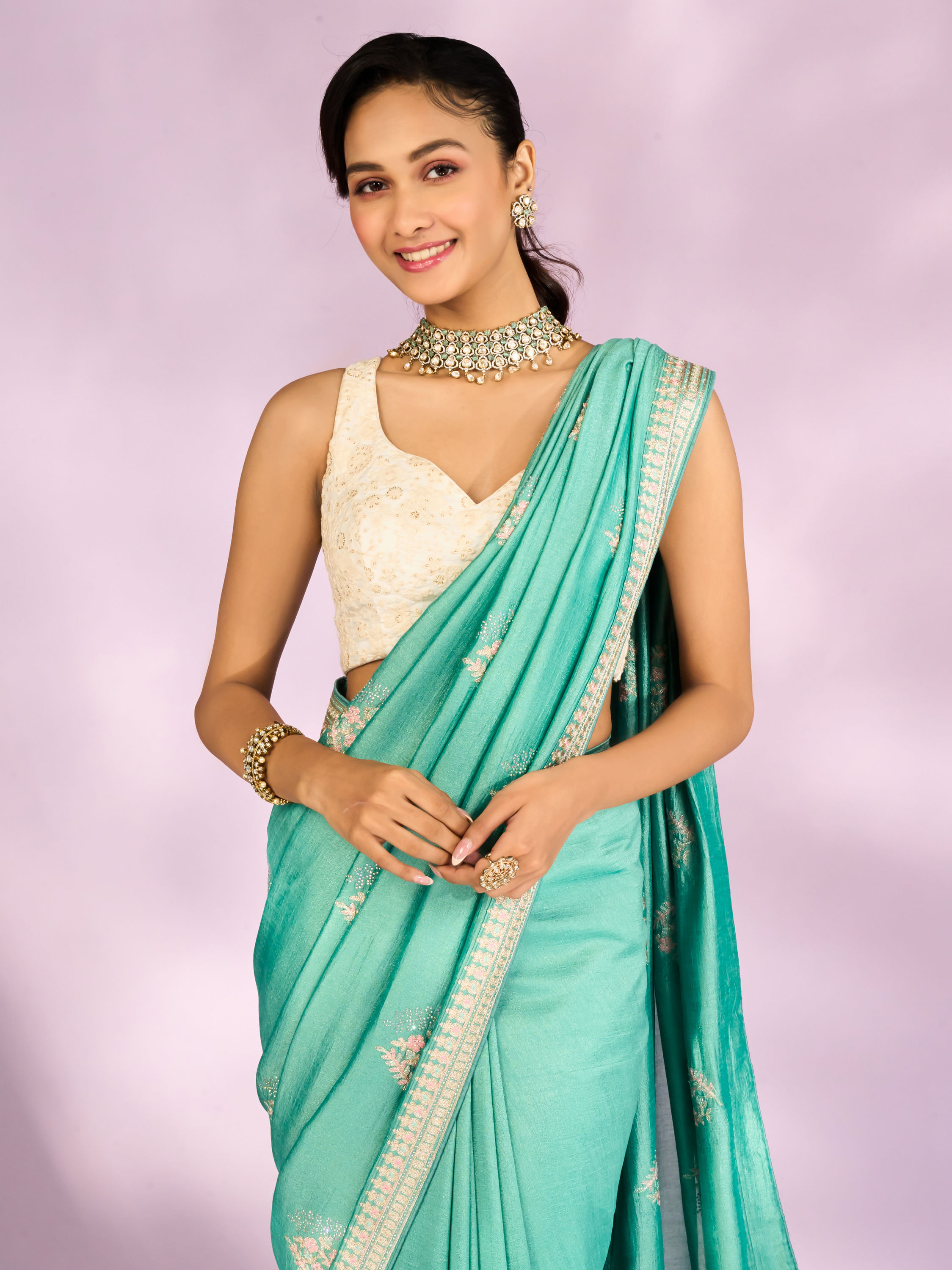 Mohey Women Enchanting Sea Green Saree