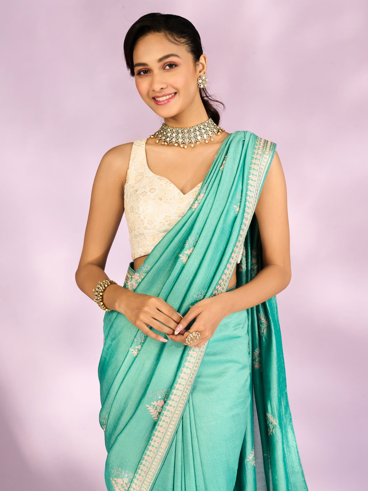Mohey Women Enchanting Sea Green Saree