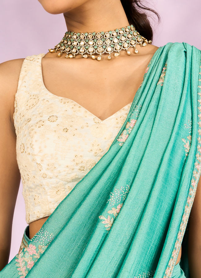 Mohey Women Enchanting Sea Green Saree