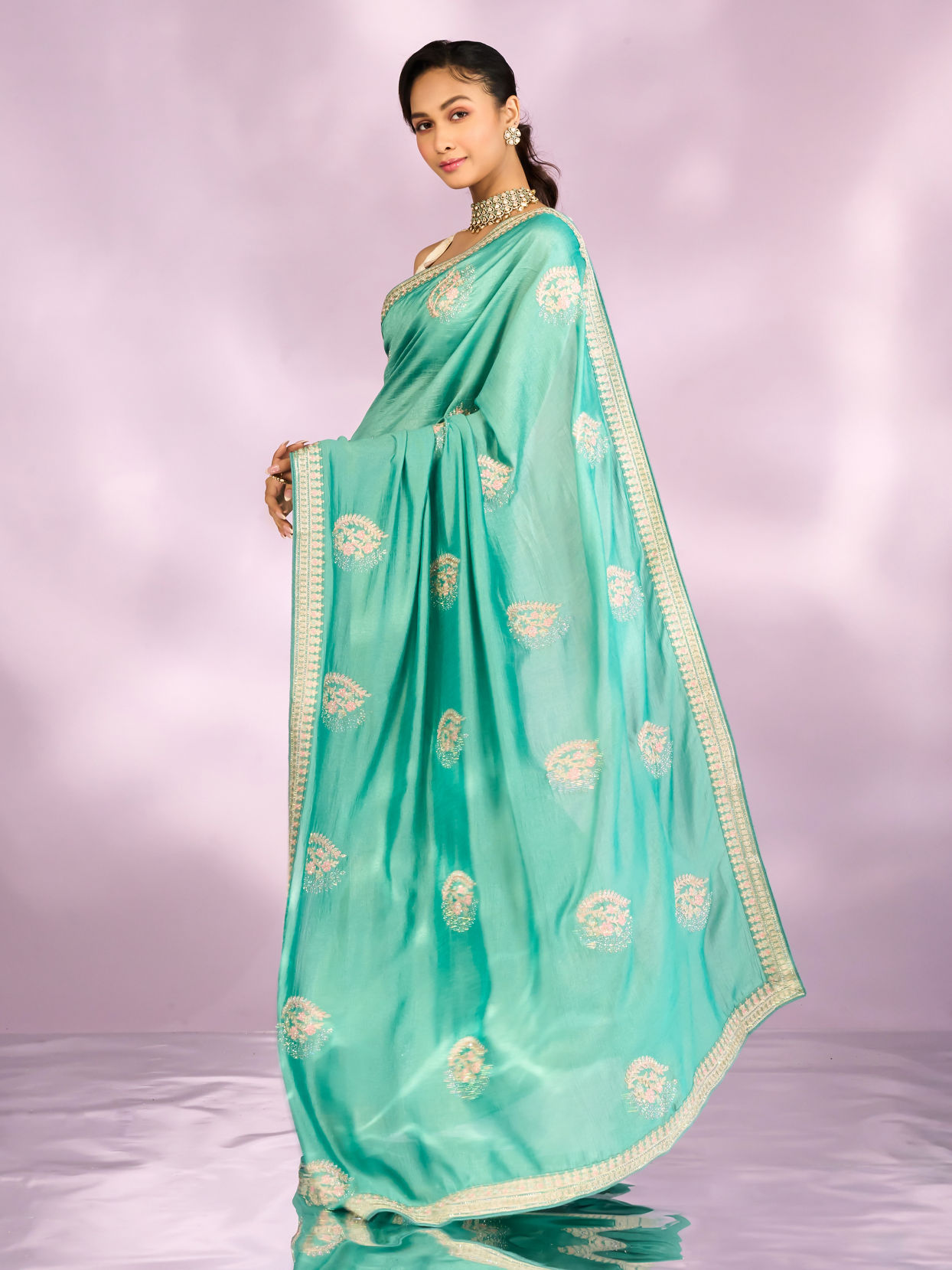 Mohey Women Enchanting Sea Green Saree