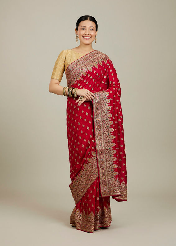 Mohey Women Classic Red Love Regalia Saree