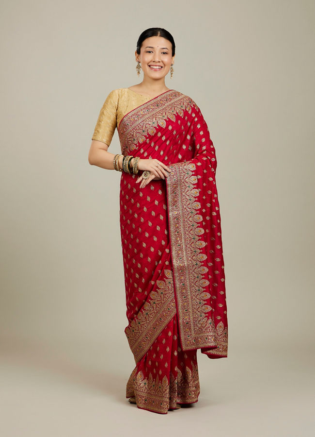 Mohey Women Classic Red Love Regalia Saree image number 0