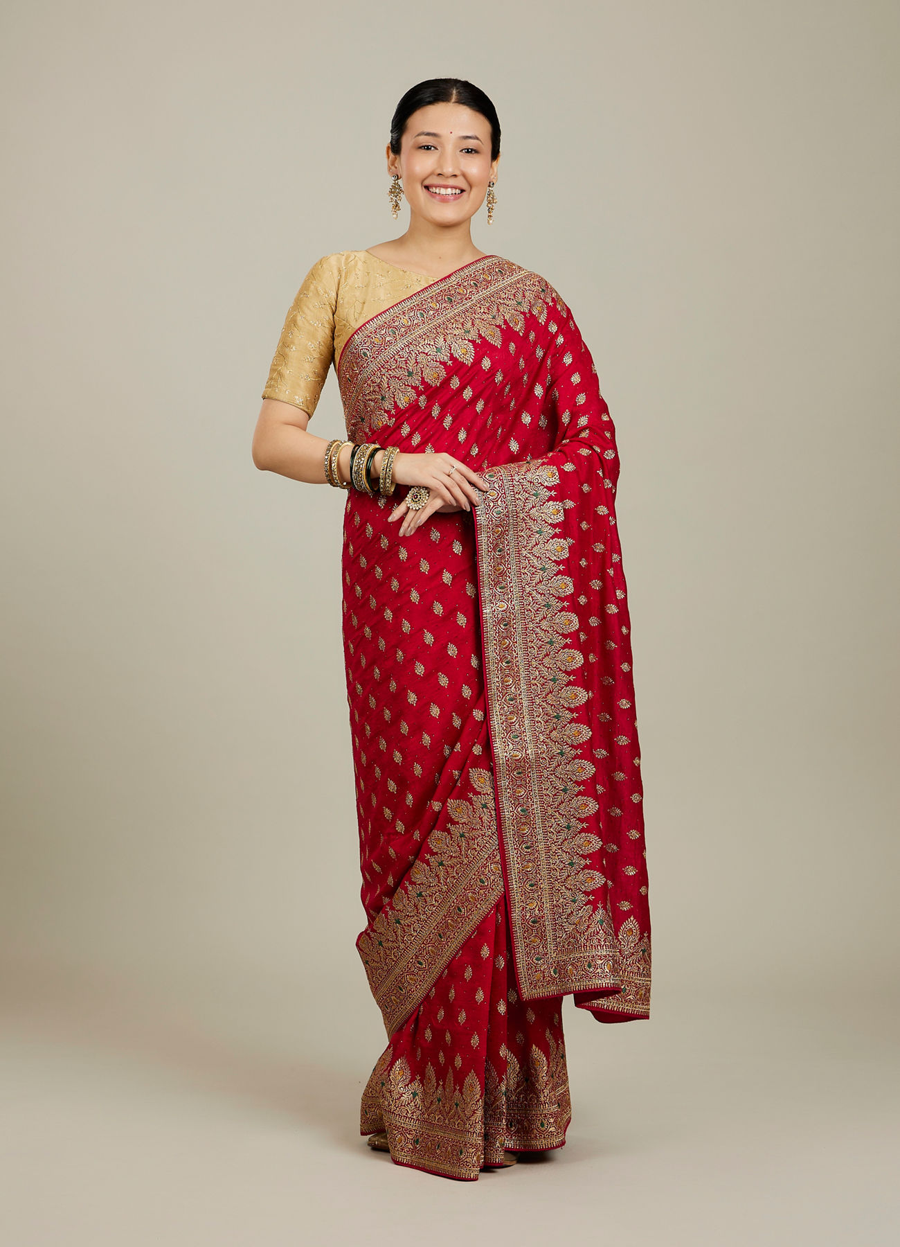 Mohey Women Classic Red Love Regalia Saree