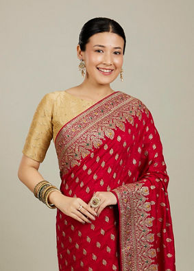 Mohey Women Classic Red Love Regalia Saree