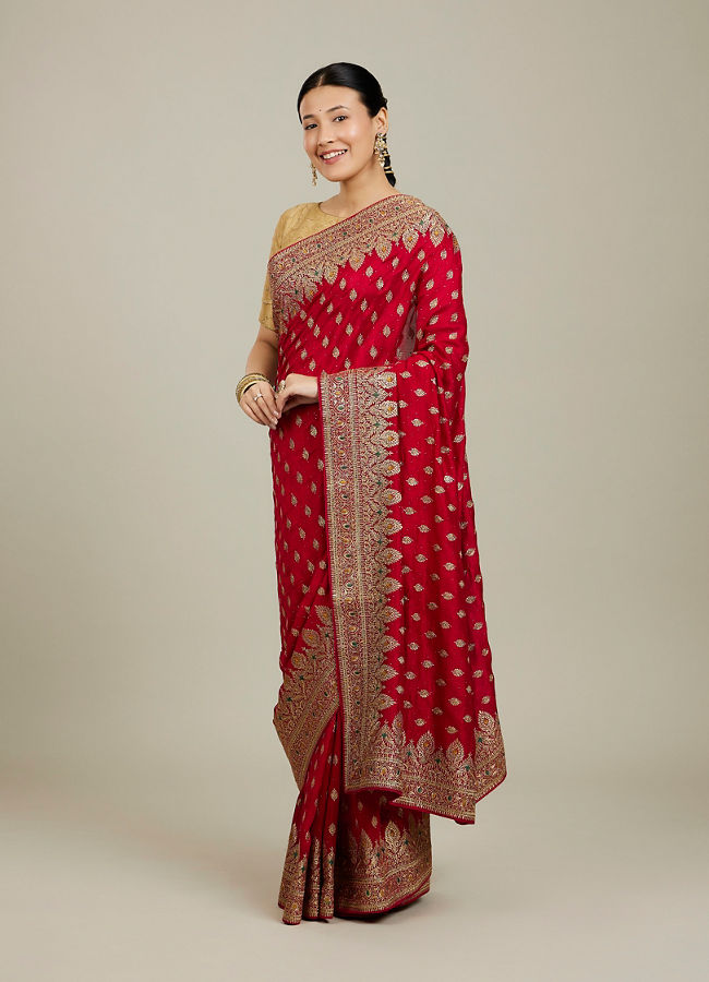 Mohey Women Classic Red Love Regalia Saree image number 2