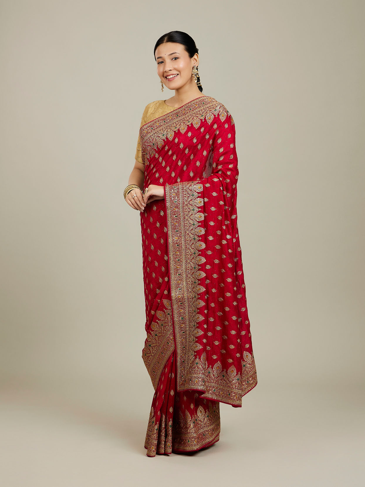 Mohey Women Classic Red Love Regalia Saree image number 2