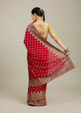 Mohey Women Classic Red Love Regalia Saree image number 4