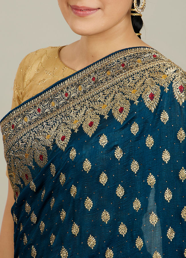 Mohey Women Ethereal Blue Elegant Saree image number 3