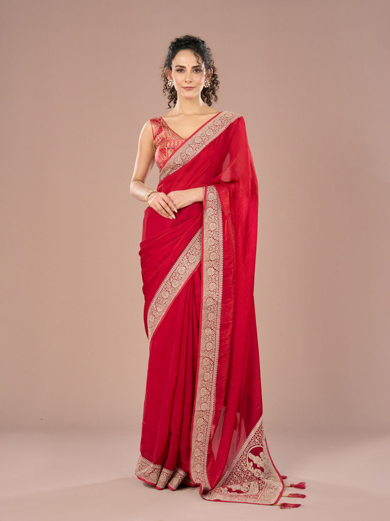 Mohey Women Red Radiance Satin Saree