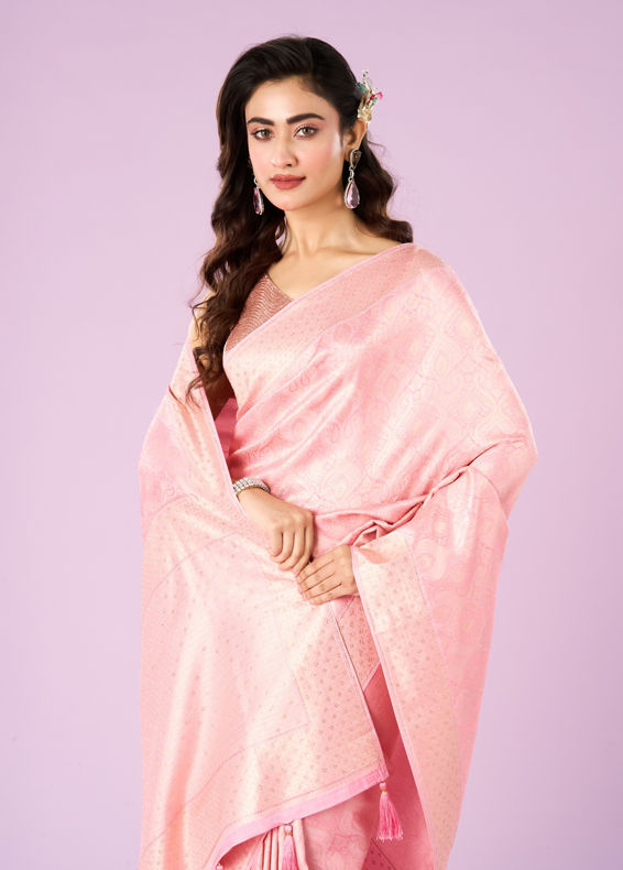 Mohey Women Ethereal Pink Banarasi Saree
