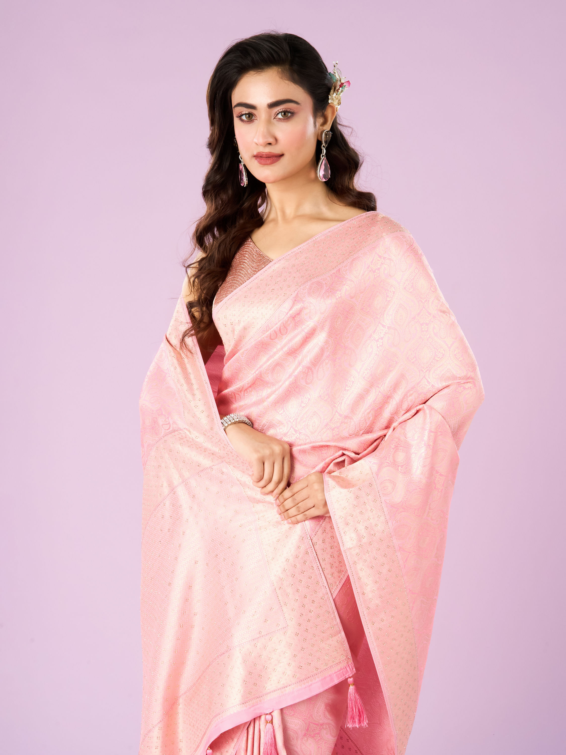 Mohey Women Ethereal Pink Banarasi Saree