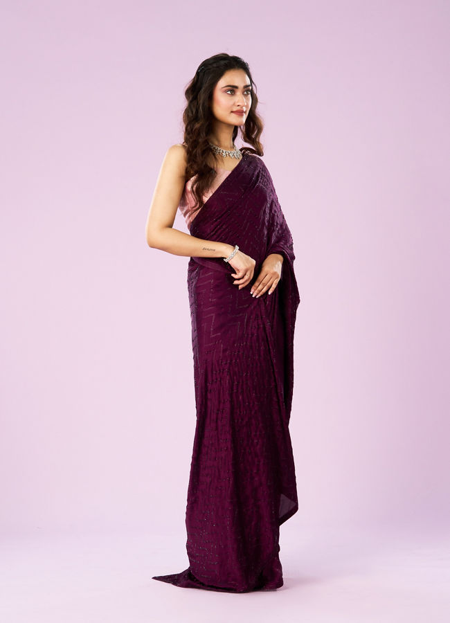 Mohey Women Elegant Wine Satin Saree