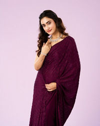 Mohey Women Elegant Wine Satin Saree