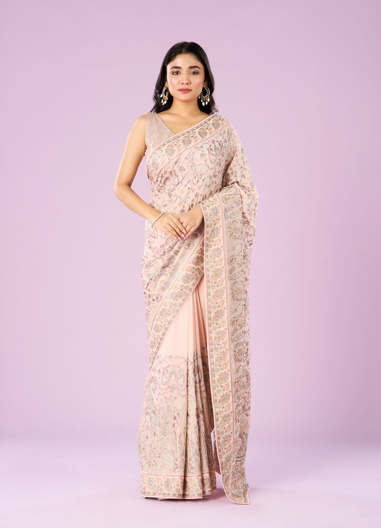 Mohey Women Pink Georgette Charmer Saree