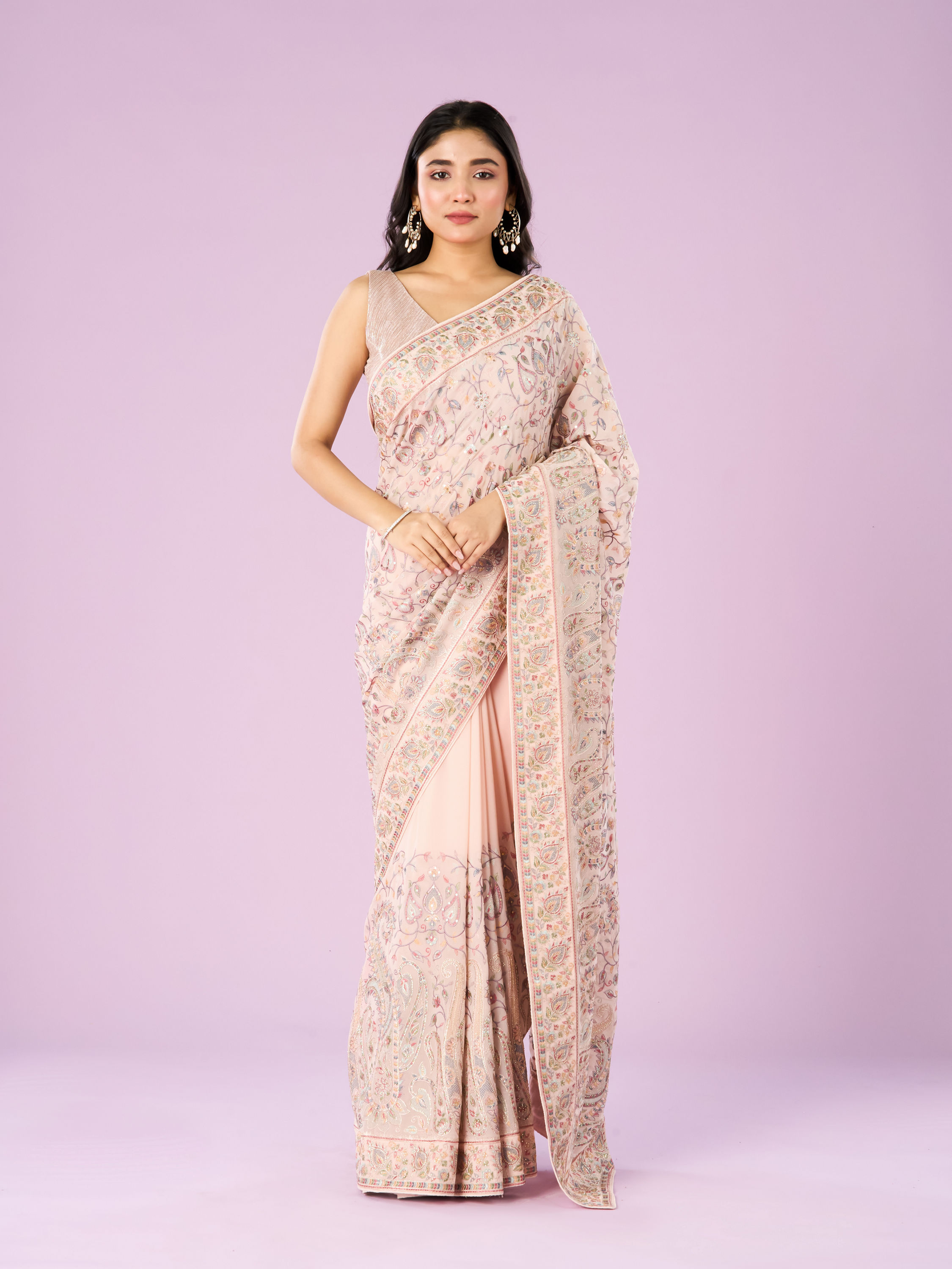 Mohey Women Pink Georgette Charmer Saree