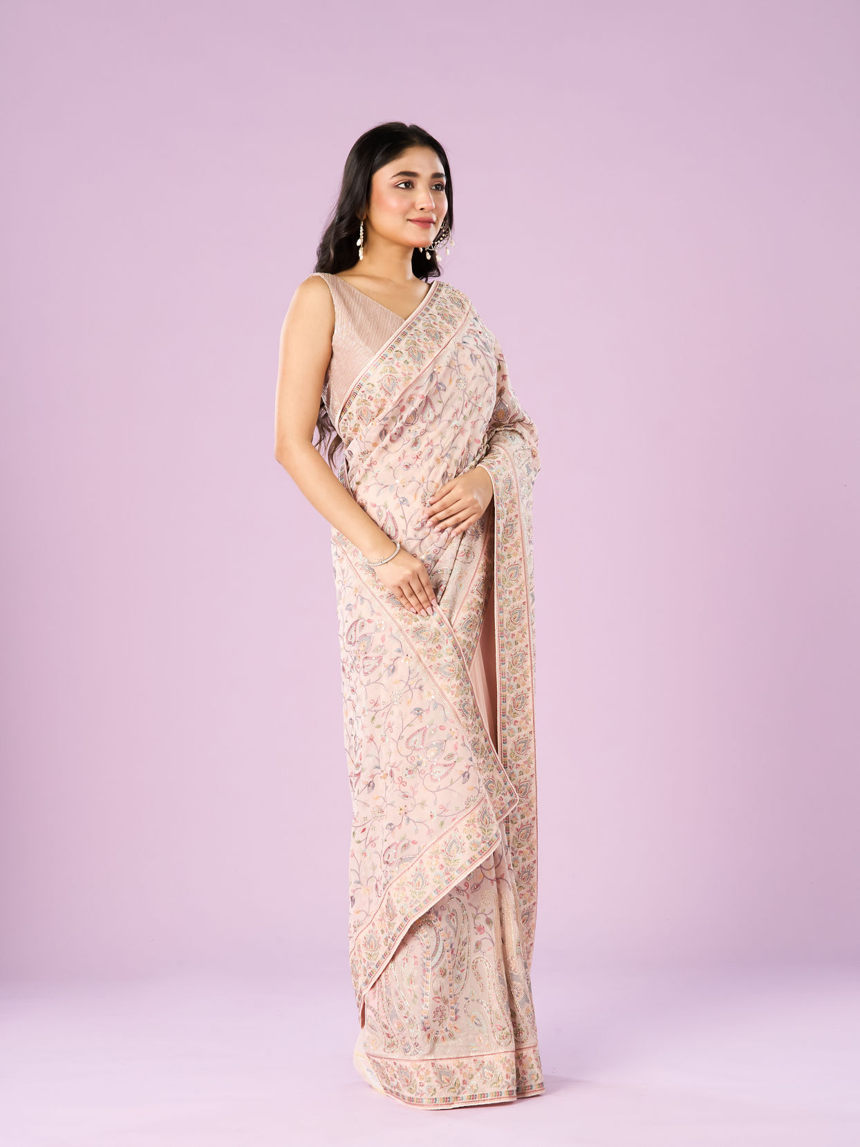 Mohey Women Pink Georgette Charmer Saree
