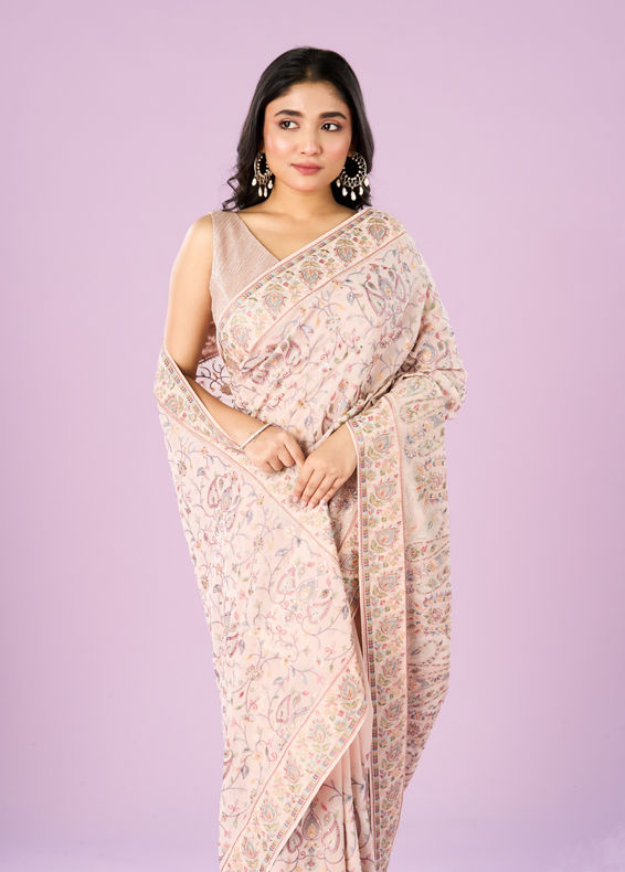Mohey Women Pink Georgette Charmer Saree